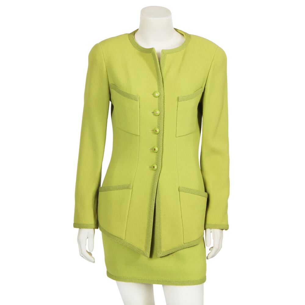 Chanel lime green wool-crêpe suit